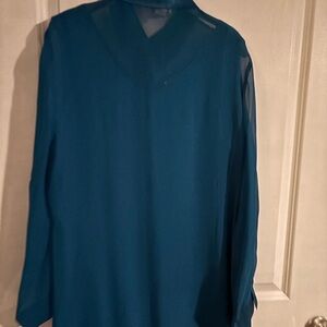 Teal sheer jacket and sheath dress